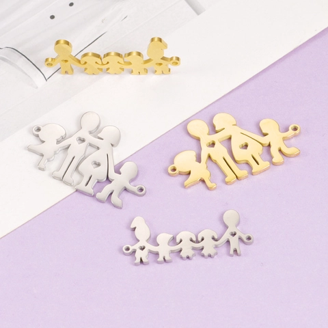 Ciondoli Silhouette Famiglia Acciaio Inossidabile Lucidato A Specchio Mano Nella Mano Accessori Creazione Gioielli