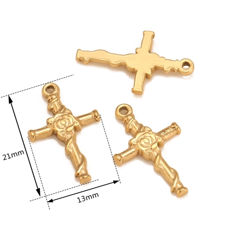 Ciondolo A Croce Con Rosa In Acciaio Inossidabile 304 Placcato Sottovuoto Retro Gotico Hip Hop Per Creazione Gioielli DIY