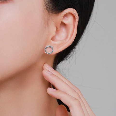Orecchini A Lobo Esagonali Con Turchese E Perno In Argento Sterling 925 Gioielli Minimalisti Cavi Per Donna
