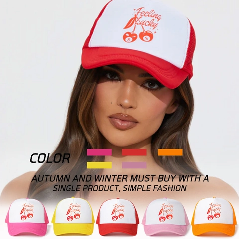 Feeling Lucky Ciliegia Palla Stampa Trucker Hat Mesh Traspirante Regolabile Protezione Solare Esterna Streetwear Snapback