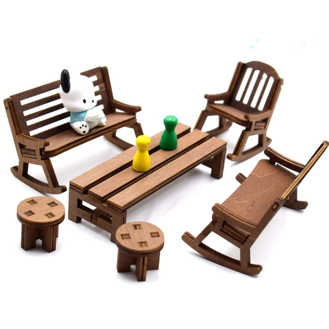 Miniature Wooden Furniture Dollhouse Accessories Micro Landscape Decor Desktop Ornament DIY Wood Chairs Table Stool