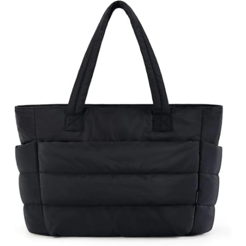 Women's Quilted Tote Bag Large Capacity Travel Gym Bag Casual Nylon Shoulder Bag