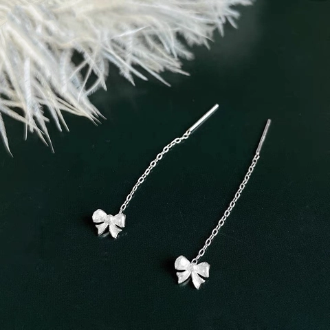 Orecchini A Filo Con Fiocco Con Perno In Argento 925 Nappa Minimalista Gioielli Pendenti Per Donne