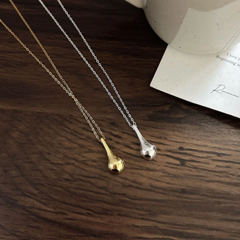 Collana Con Ciondolo A Goccia Minimalista In Argento Sterling 925 Lucido Forma Goccia D'acqua Gioielli Eleganti Da Donna