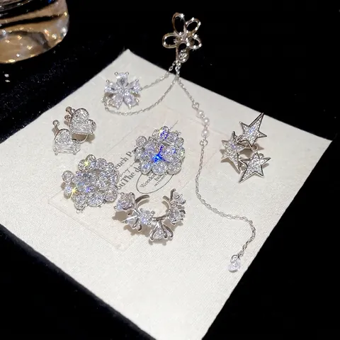 Doppelherz Zirkon Ohrknochenclip Kupfer Schmuck Ohne Ohrloch Ohrring Mit Silver Earring Post Elegant Süß Damen Accessoire