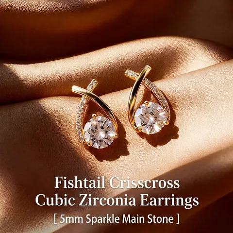 Eleganti Orecchini a Bottone a Croce a Coda di Pesce in Rame Con Perno in Argento Sterling 925 Intarsiati di Strass Gioielli Donna