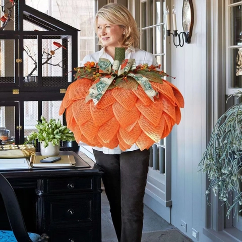 Kürbis Kranz Herbst Halloween Netz Sackleinen Dekoration Haustür Hängendes Ornament Schleifen Beeren Künstlich Requisite