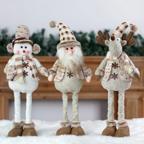 Bambole Natale Gambe Telescopiche Babbo Natale Pupazzo Neve Renna Peluche Tessuto Maglia Decorazioni Casa Festive