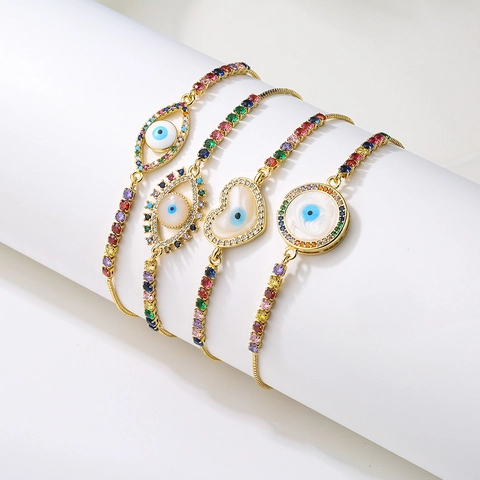 Evil Eye Armband Voor Dames Kleurrijke Zirkonia Ingelegd Koper Verguld Verstelbare Schuifketting Mode-Sieraden