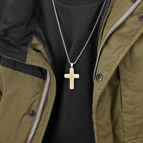 Collar de Colgante de Cruz de Acero Inoxidable para Hombre Punk Hip Hop Joyería de Titanio Diamante de Imitación
