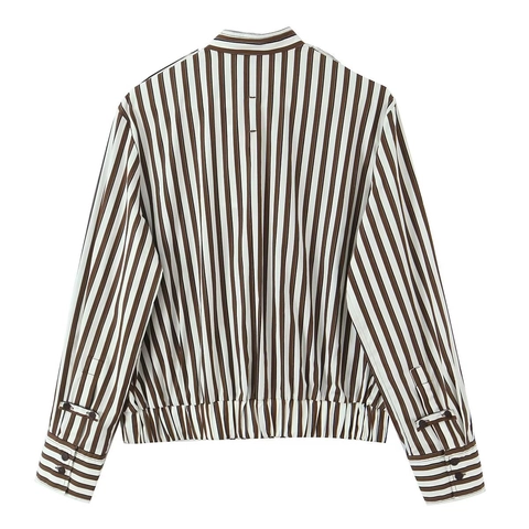 Camicetta A Righe Da Donna Camicia In Poliestere A Maniche Lunghe Con Bottoni Colletto A Revers Top Casual Con Orlo Elastico