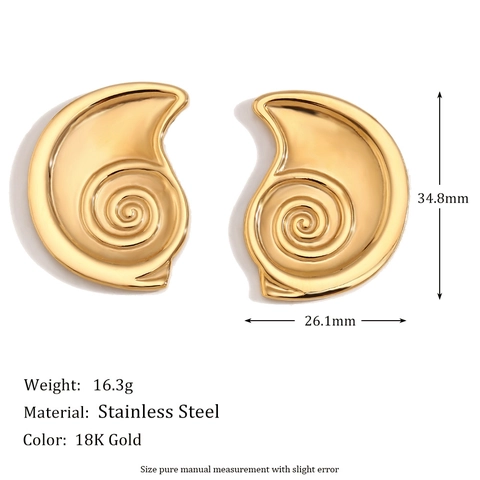 Spiral Shell Stud Earrings Stainless Steel 18K Gold Plated Snail Design Chic Minimalist Fashion Jewelry For Women