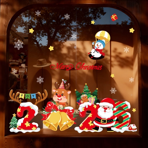 Weihnachts Fensteraufkleber PVC Statisch Haftend Weihnachtsmann Rentier Schneemann Neujahr Party Shop Haus Glas Dekoration