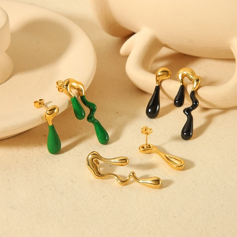 Irregular Liquid Dripping Earrings Stainless Steel Gold Plated Asymmetrical Geometric Fashion Women Minimalist Jewelry