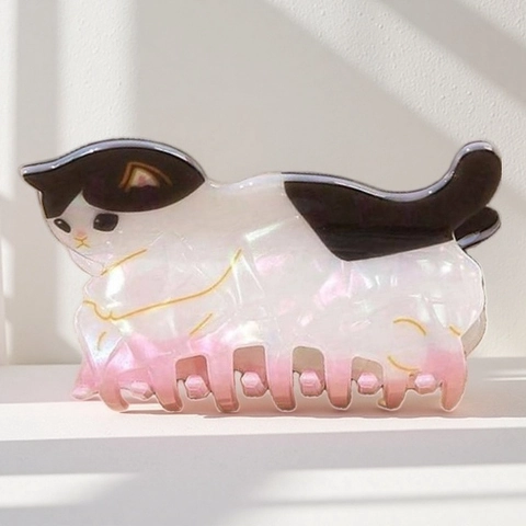 Cute Cat Shape Hair Claw Clip Acetate Pearlescent Iridescent Animal Design Strong Hold Hairpin Sweet Headwear For Women
