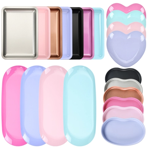 Edelstahl Aufbewahrungstablett Herz Rechteck Oval Organizer Für Nagelwerkzeuge Kosmetik Schmuck Metallic Dekorativ