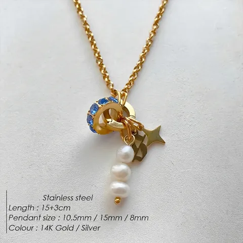 Bracelet en Acier Inoxydable Avec Étoile Lettre Perle Artificielle Strass Bleu Pendentifs Plaqué Or 14K Bijoux de Mode Femme
