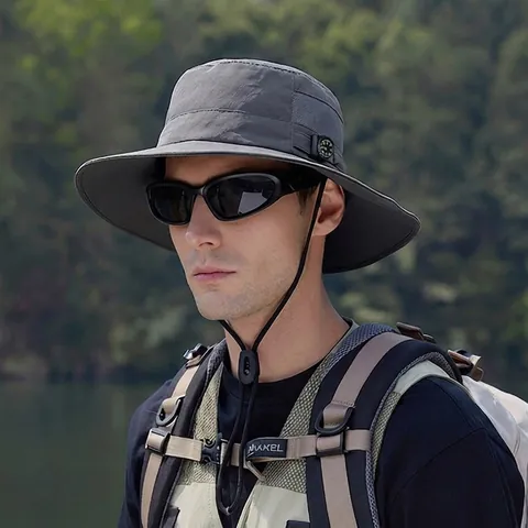 Waterproof Quick Dry Bucket Hat Wide Brim Sun Protection Breathable Outdoor Hiking Fishing Hat With Compass Wind Rope Unisex