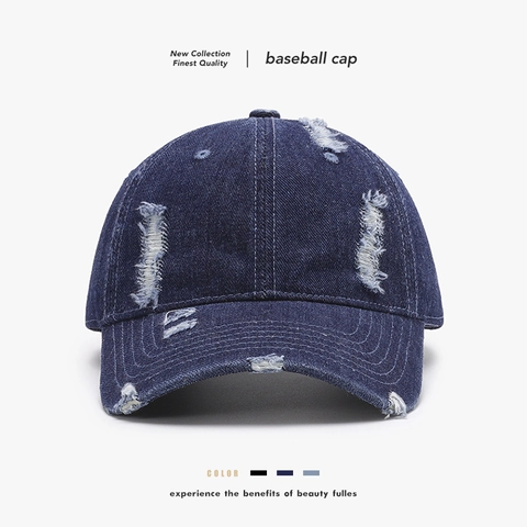 Distressed Denim Baseball Cap Cotton Ripped Retro Adjustable Curved Brim Streetwear Sun Hat For Men Women