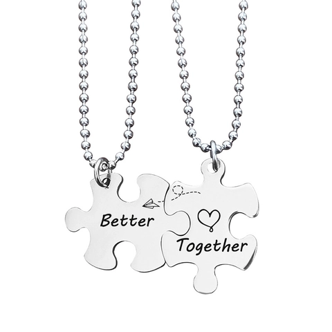 Better Together Engraved Puzzle Piece Keychain And Necklace Stainless Steel Matching Couple Friendship Jewelry Gift