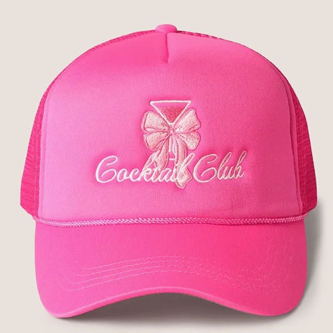 Gorra Trucker De Malla Bordada Cocktail Club Lazo Espuma Ajustable Protección Solar Exterior Estilo Retro Mujer