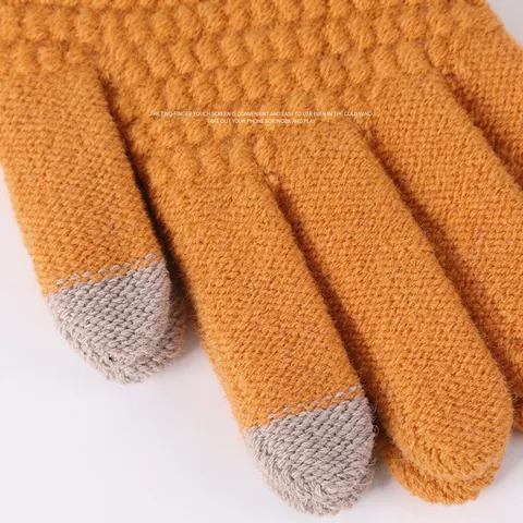 Winter Touchscreen Gloves Knitted Faux Cashmere Thickened Fleece Lined Warm Pineapple Grid Pattern For Men Women