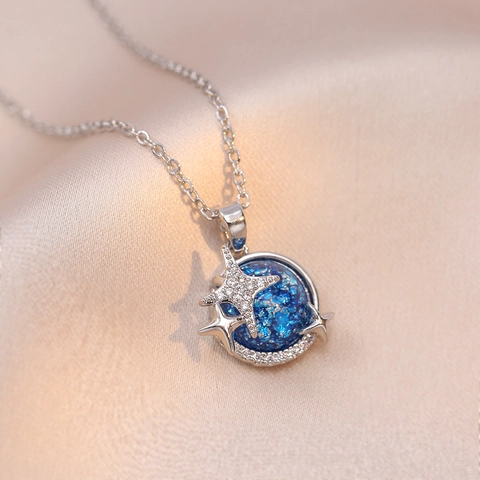 Sognante Pianeta Zirconia Collana con Pendente in Acciaio al Titanio Stella Elegante Gioielli di Moda per Donna Regalo