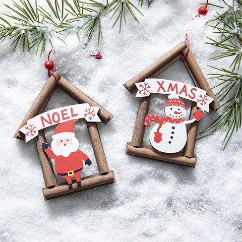 Ornamenti Appesi A Casa Di Legno Di Natale Babbo Natale Pupazzo Di Neve Decorazioni Rustiche Per Alberi