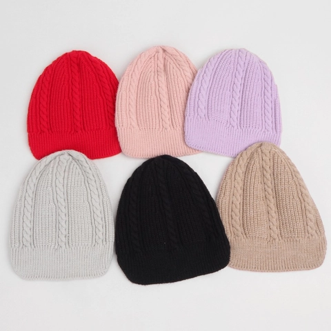 Gorro De Punto Para Niños Acrílico De Torsión Invierno Cálido Suave Color Sólido Sombrero Para Niños Pequeños