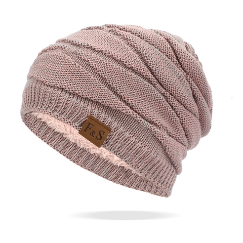 Bonnet Beanie Chaud Hiver Tricot Acrylique Épais Doublé Polaire Coupe-Vent Écusson Cuir Pour Hommes Femmes Outdoor Casual