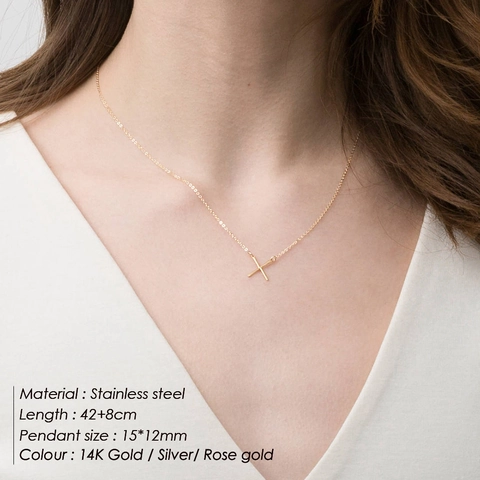 Collar Minimalista de Acero Inoxidable con Colgante de Letra X Cadena de Clavícula Punk con Textura Martillada Joyería de Moda para Mujer