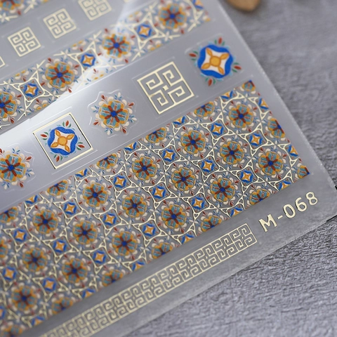3D Relief Nail Art Stickers Gold Foil Bohemian Ethnic Mandala Floral Pattern Retro Self Adhesive DIY Manicure Decoration