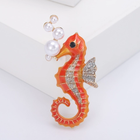 Spilla Cavalluccio Marino Lega Smalto Perla Artificial Rhinestone Animale Marino Accessorio Donne Moda Gioielli Eleganti Regalo