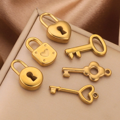 Roestvrijstalen Hangers Hart Sleutel Slot DIY Sieraden Maken Accessoires Goud Zilver Kleur Mode Ambachtelijke Benodigdheden