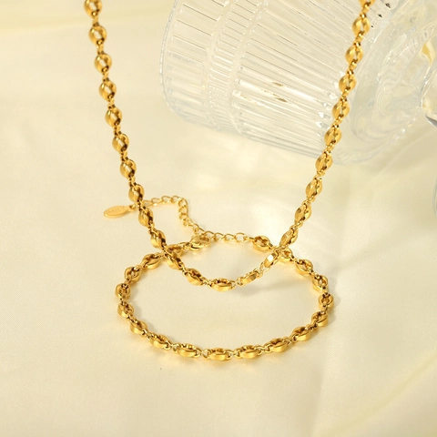 Collana Maglia Chicco Di Caffè Acciaio Inossidabile Placcato Oro 18K Catena Naso Di Maiale Ipoallergenico Gioielli Donna