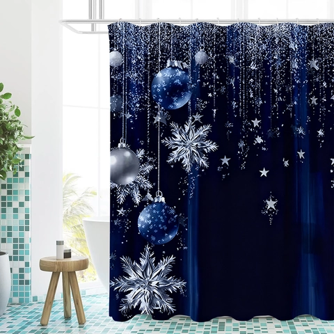 Polyester Shower Curtain With Hooks Waterproof Bathroom Partition Winter Christmas Snowflake Red Velvet Bow Print