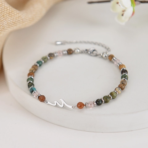 Bracciale Ciondolo Onda Croce Pietra Naturale Turchese Africana Perline Fatto A Mano Regolabile Gioielli Bohemian Donne