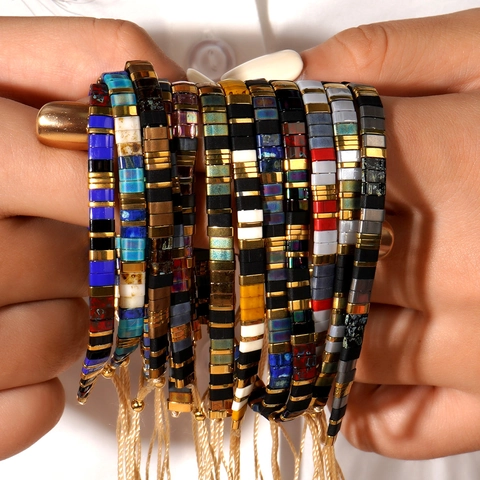 Bohemian Tila Perlen Armband Handgefertigt Gewebt Verstellbar Ethnisch Geometrisch Glas Schmuck Damen Herren