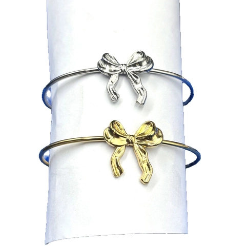 Semplice Braccialetto Rigido con Fiocco in Acciaio Inossidabile per Donna Moda Lucidato Farfalla Bracciale Aperto Gioielli