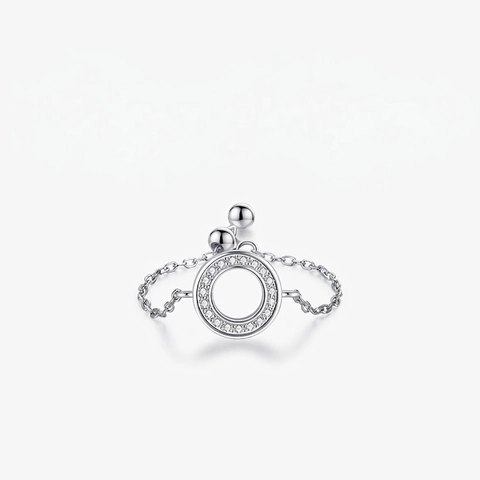 925 Sterling Silver Adjustable Chain Ring Hollow Circle Pave Cubic Zirconia Minimalist Jewelry For Women