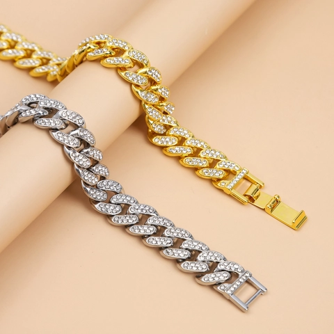 Hip Hop Iced Out Cubaanse Schakelarmband Legering Strass Luxe Streetwear Sieraad Unisex