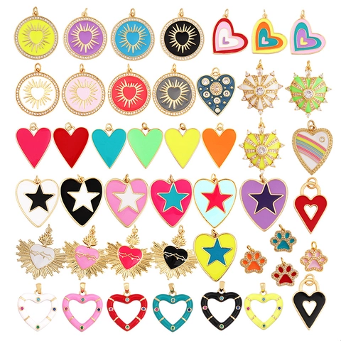 Herz Stern Heiliges Herz Anhänger Legierung Emaille Zirkon Charms Für Schmuckherstellung DIY Bunte Öltropfen Design