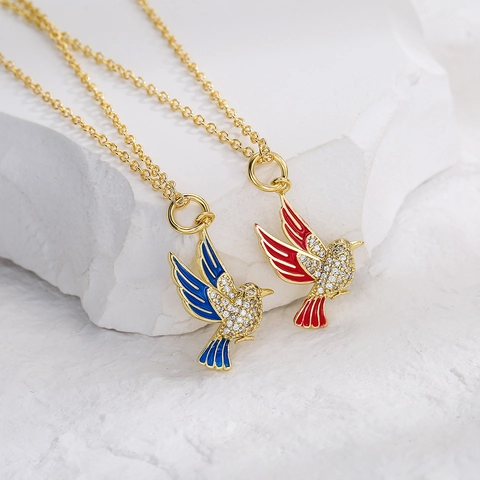 Collar Con Colgante De Pájaro Cobre Chapado En Oro Con Circón Y Esmalte Joyería Fina De Animales Para Mujeres