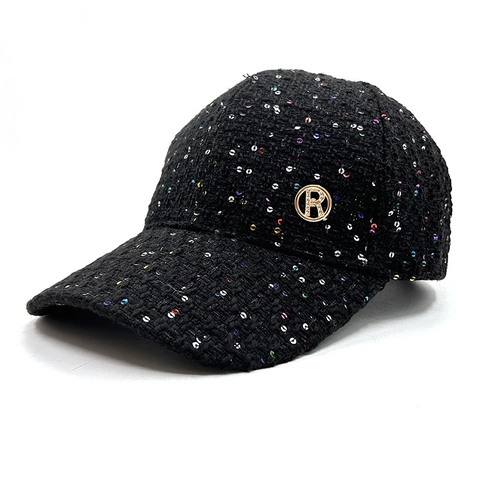 Damen Tweed Baseball Cap Mit Bunten Pailletten Metall R Abzeichen Koreanischer Stil Vintage Verstellbar Mode Hut