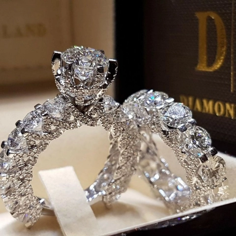 Alloy Rhinestone Engagement Ring And Eternity Band For Women Wedding Bridal Jewelry Fashion Style