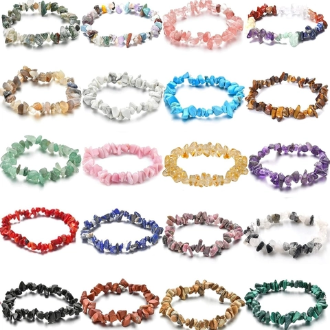 Naturstein Splitter Armband Elastisch Handgefertigt Unregelmäßige Kristall Perlen Boho Natürlicher Heilender Schmuck