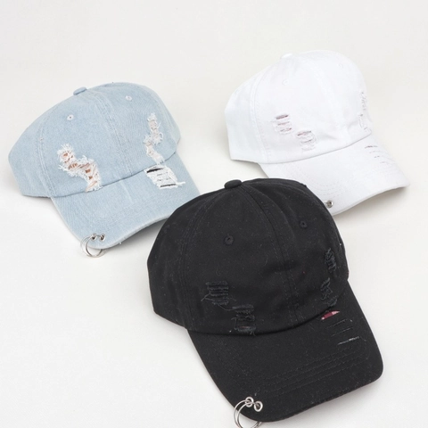 Casquette De Baseball Usée Coton Lavé Denim Streetwear Hip Hop Anneau Métallique Réglable Souple Chapeau Soleil Unisexe