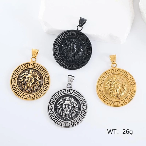Collana Con Ciondolo Testa Di Leone Acciaio Inossidabile 304 Hip Hop Punk Retrò Rotondo Medaglione Gioielli Per Uomo