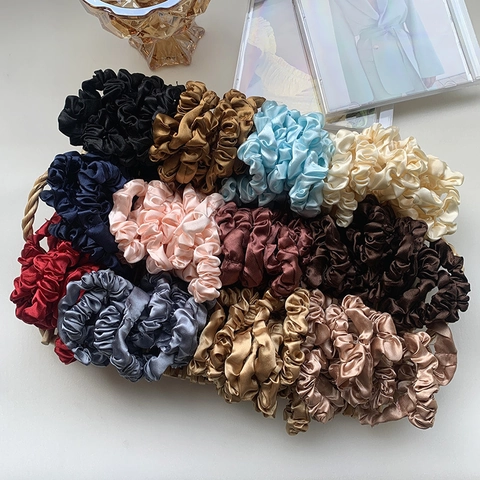 Satin Scrunchies Satin Texture Hair Ties Elastic Hair Bands Solid Color Soft Ponytail Holders For Women Girls Accessories