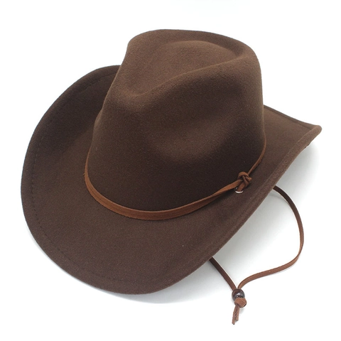 Western Cowboy Hat Polyester Felt Wide Brim With Adjustable Chin Strap Vintage Outdoor Style For Men Women
